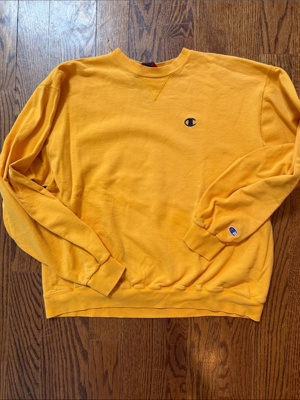 Champion Bright golden Yellow Crewneck Sweatshirt with embroidered Logo